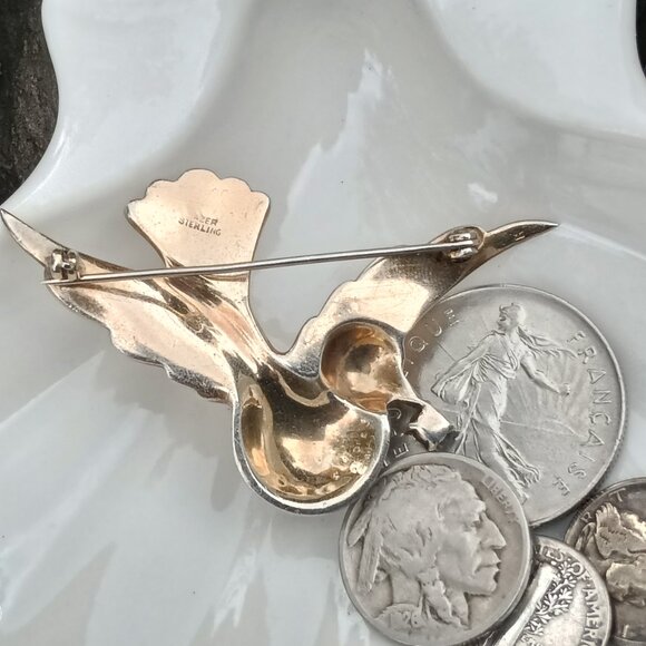 Signed Mazer 1940's Sterling & Rhinestone Brooch - Picture 8 of 12